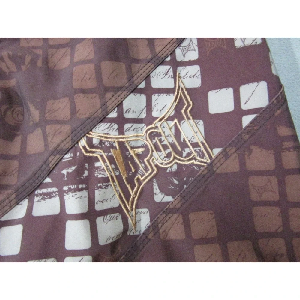 Tapout Shorts Mens Large Brown Check UFC MMA Board Drawstring Jiu Jitsu Y2K